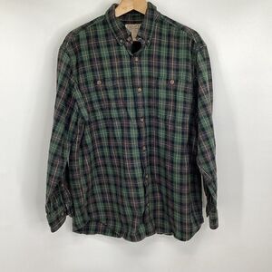 Men's Duluth Trading Long Sleeved plaid‎ Flannel Button Down Shirt large green